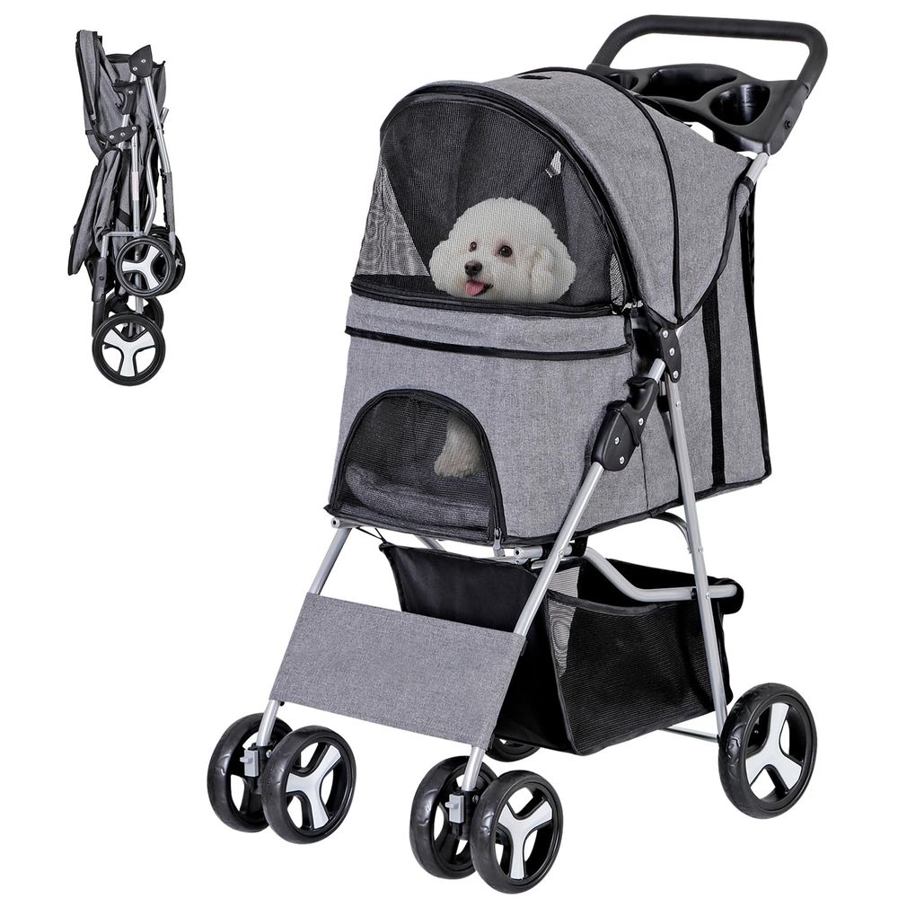 Pet Stroller Carrier - Haustier-Kinderwagen, Katzen-/Hunde-Kinderwagen mit 4 Rädern, Reise-Transportwagen