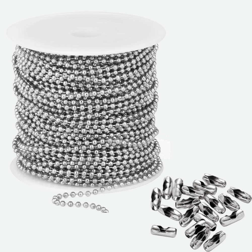 Pet Supplies Discount - 10 m Edelstahl-Perlen-Kugelkettenrolle mit 50 Stück