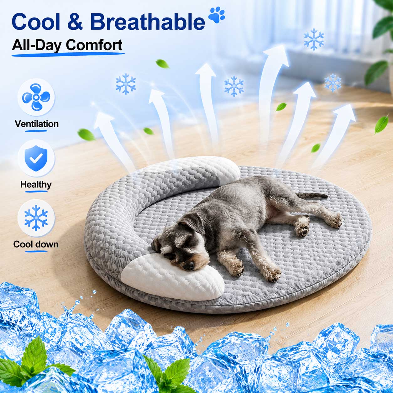 Dog Cooling Mat - Sommer-Eisseiden-Kühlbett für Hunde, oval, atmungsaktiv, wärmeableitend,