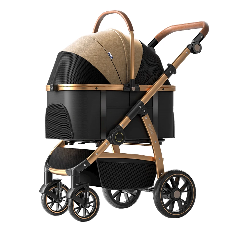 Pet Stroller Carrier - 2-in-1 abnehmbarer großer Aluminiumrohrrahmen, Haustierkinderwagenkäfig, zusammenklappbar