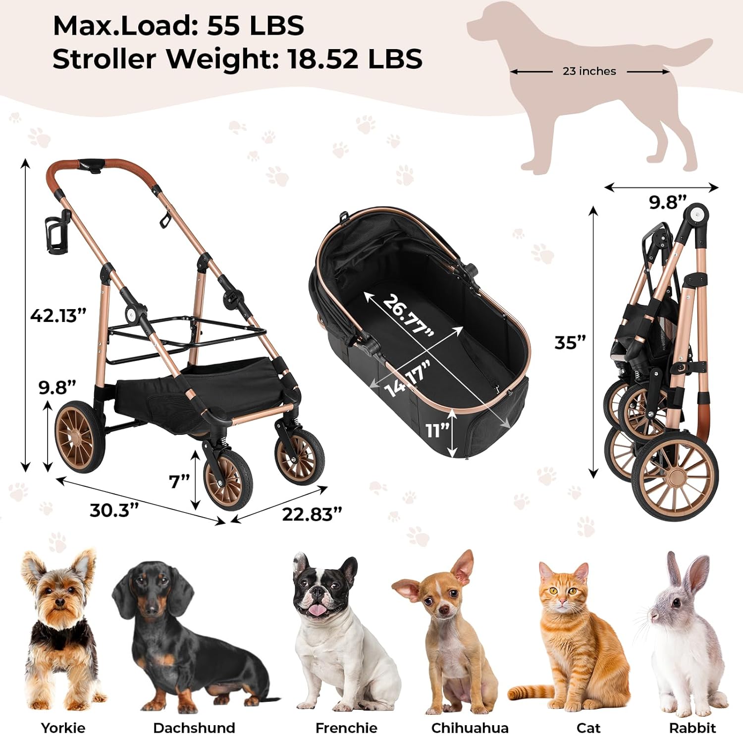 Faltbarer Haustierbuggy für mi – Pet Stroller Carrier Bewertung und Preis